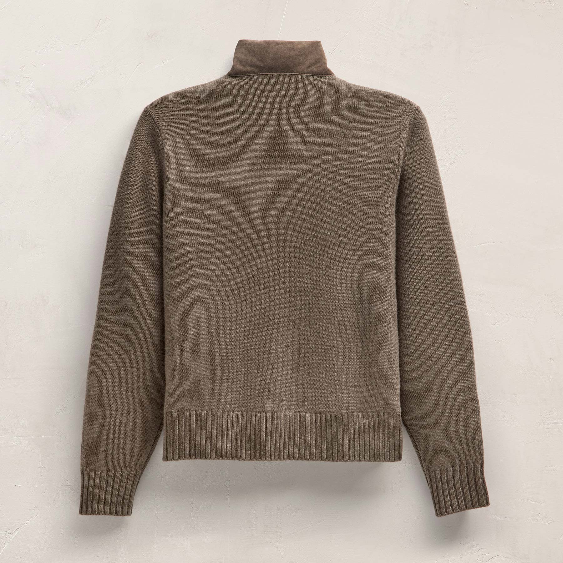 Suede Front Zip Up Sweater in Caribou | James Perse Los Angeles FLAT