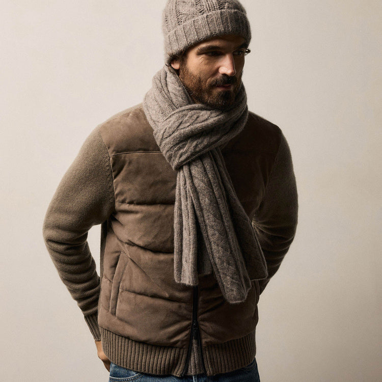 Suede Front Zip Up Sweater in Caribou | James Perse Los Angeles