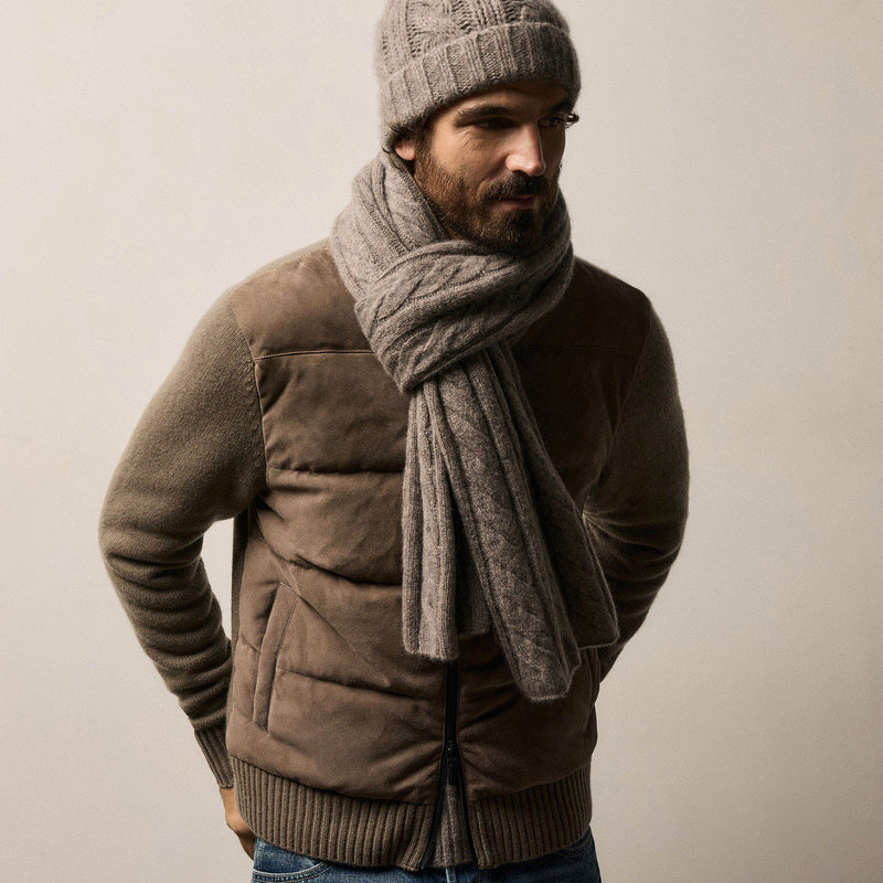 Suede Front Zip Up Sweater in Caribou | James Perse Los Angeles