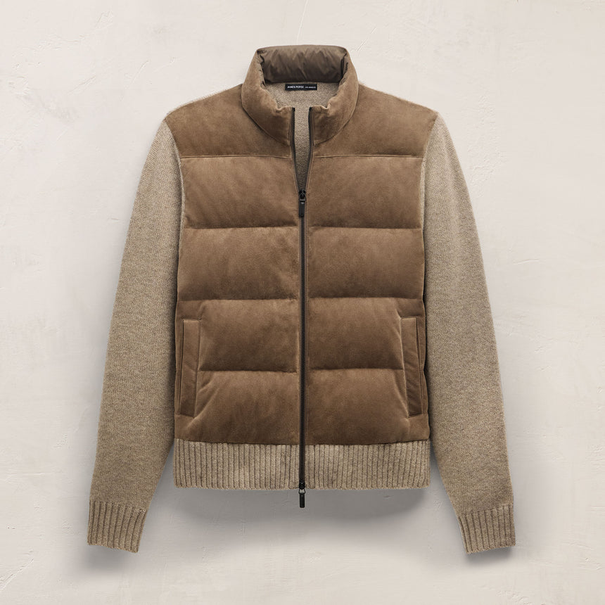 Suede Front Zip Up Sweater - Coyote