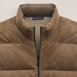 Suede Front Zip Up Sweater - Coyote