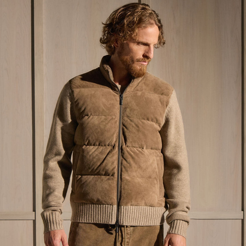 Suede Front Zip Up Sweater in Coyote | James Perse Los Angeles