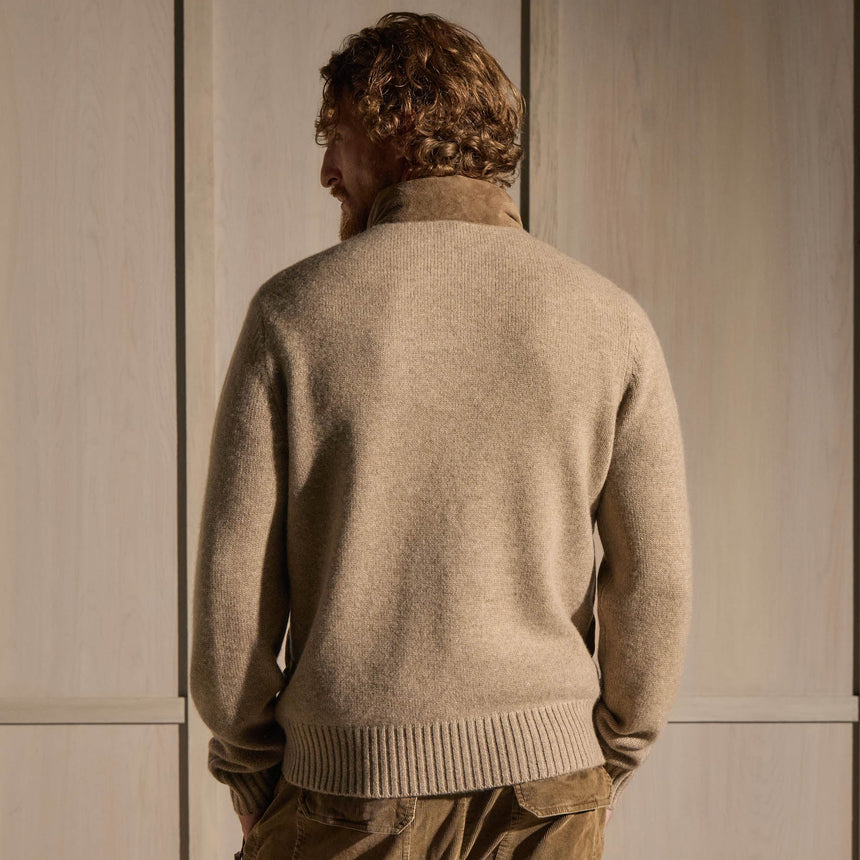 Suede Front Zip Up Sweater in Coyote | James Perse Los Angeles