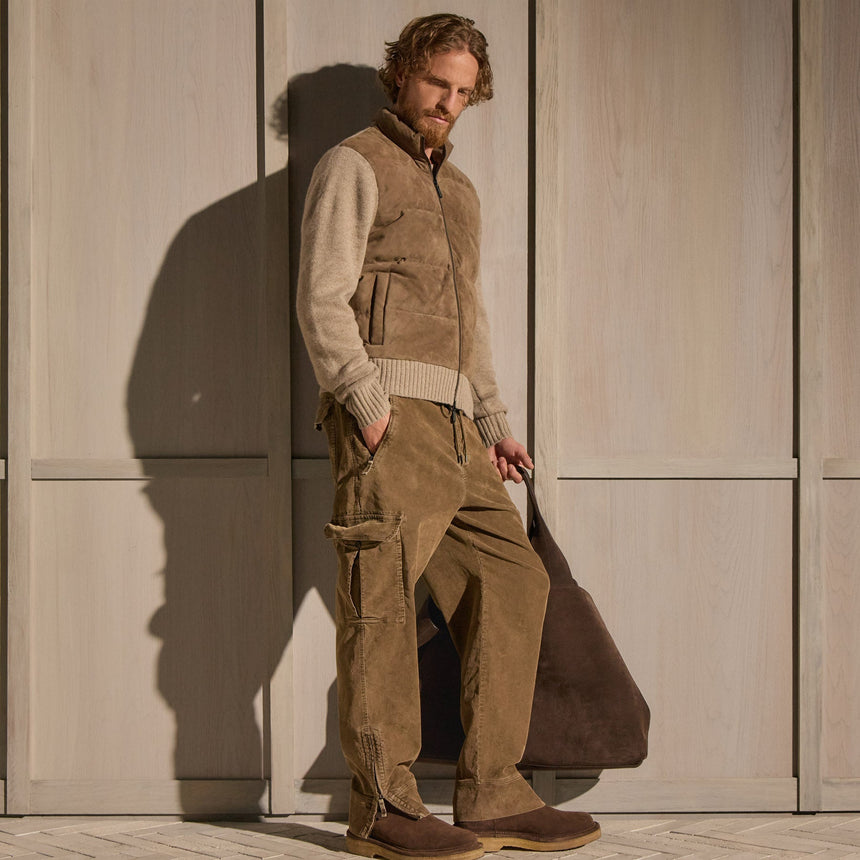 Suede Front Zip Up Sweater in Coyote | James Perse Los Angeles
