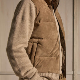 Suede Front Zip Up Sweater in Coyote | James Perse Los Angeles