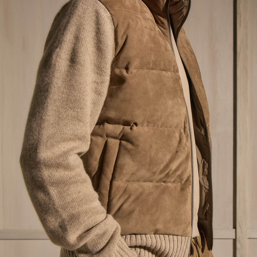 Suede Front Zip Up Sweater in Coyote | James Perse Los Angeles