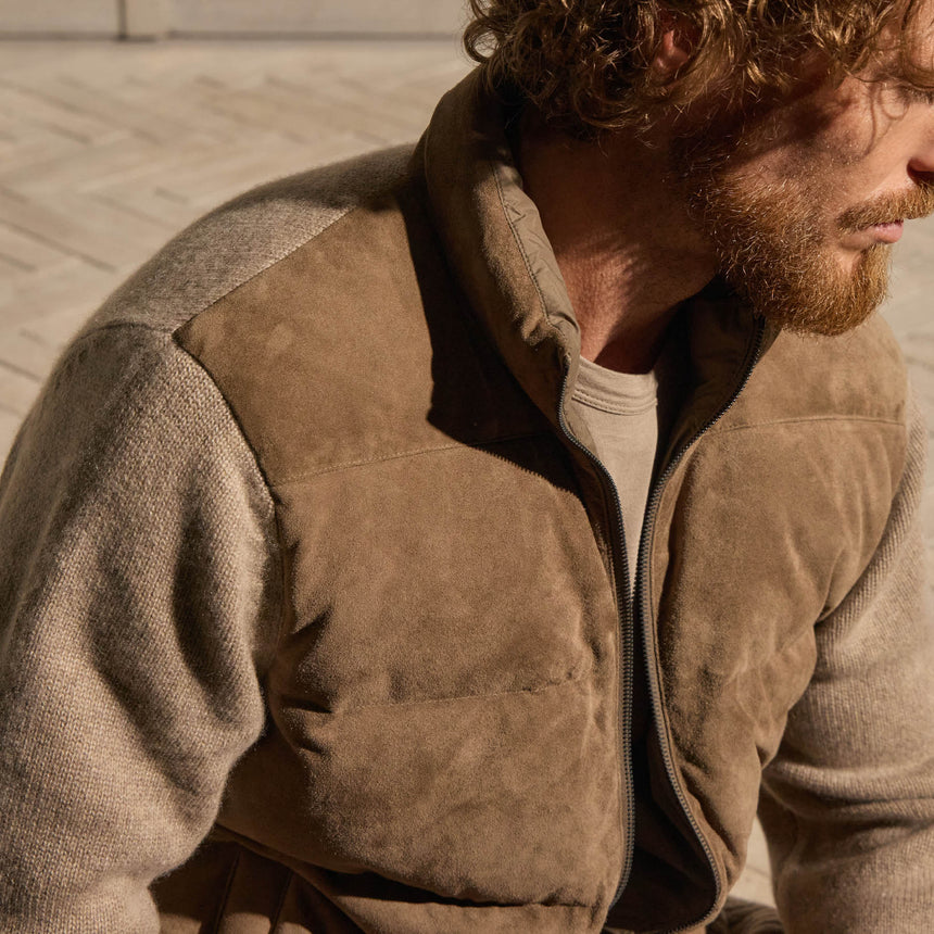 Suede Front Zip Up Sweater in Coyote | James Perse Los Angeles