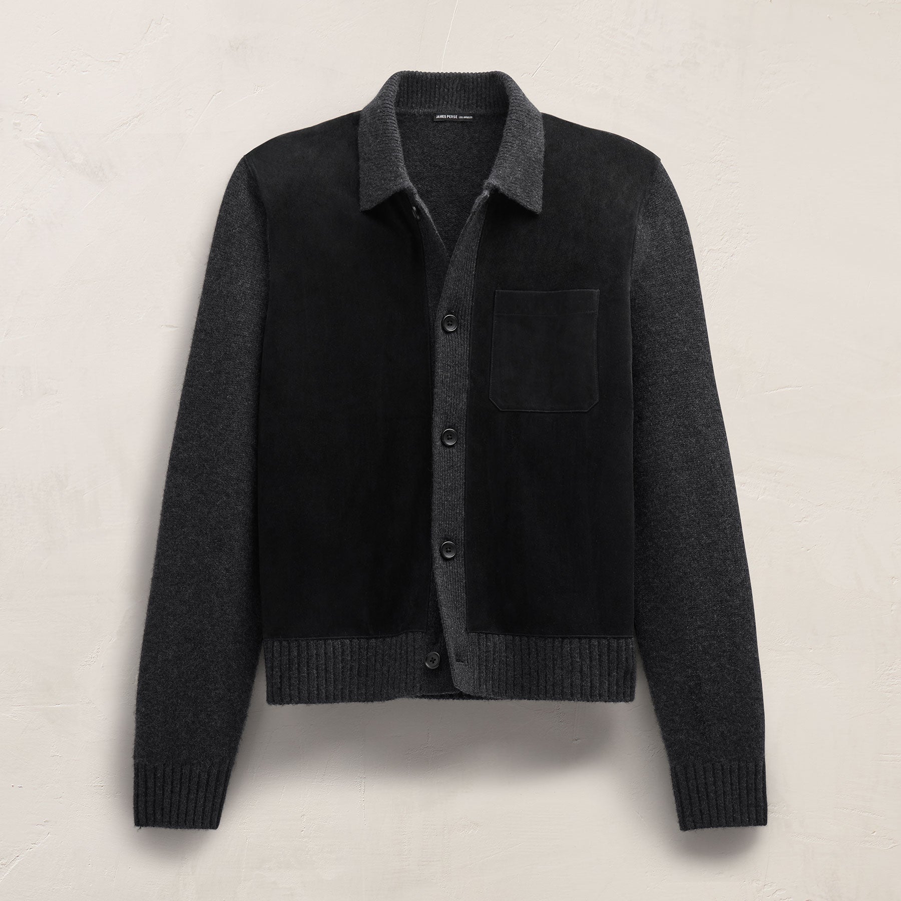Suede Front Sweater Cardigan in Coal | James Perse Los Angeles FLAT