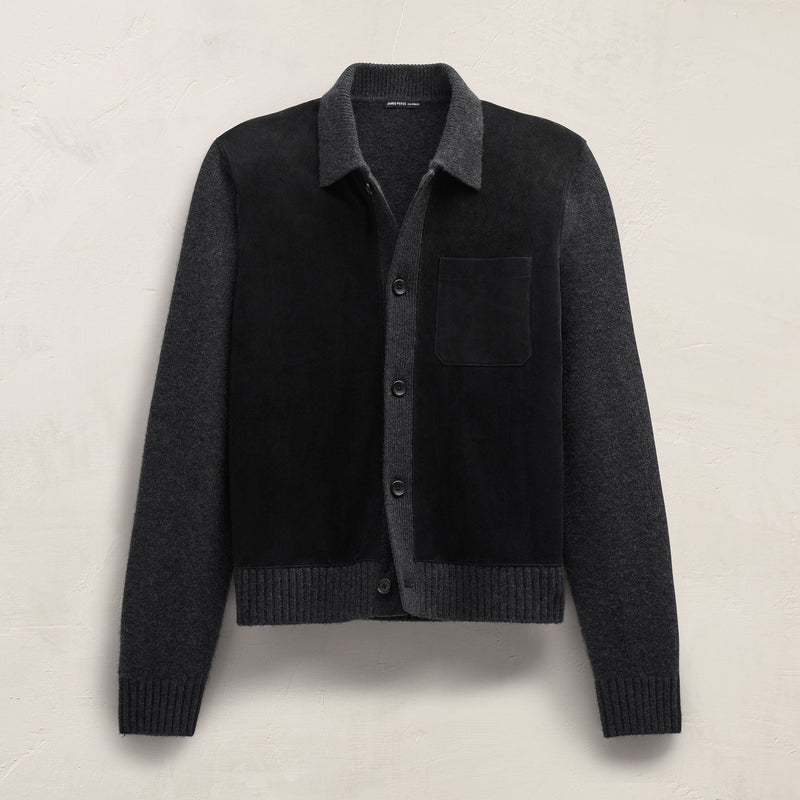Suede Front Sweater Cardigan in Coal | James Perse Los Angeles FLAT