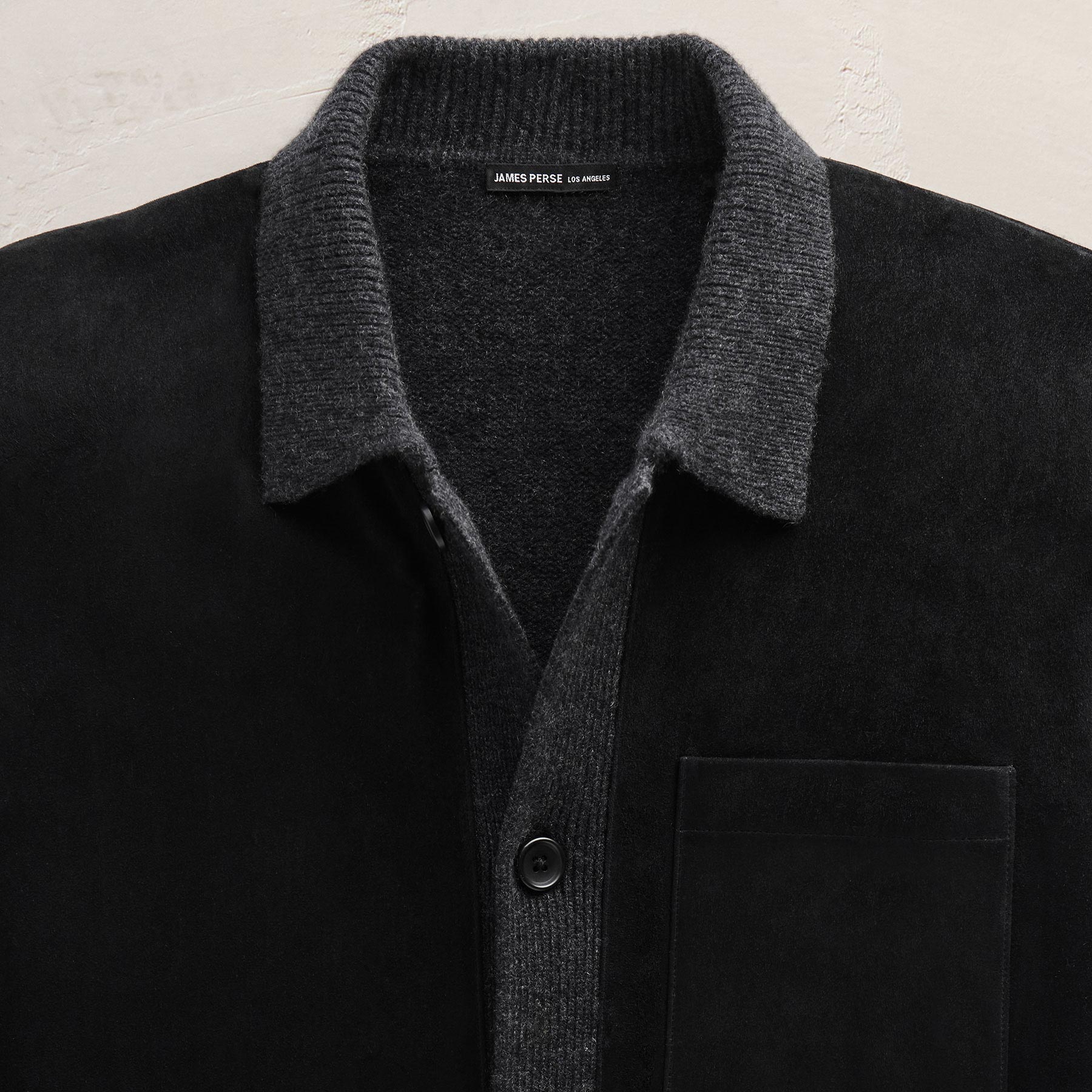 Suede Front Sweater Cardigan in Coal | James Perse Los Angeles FLAT