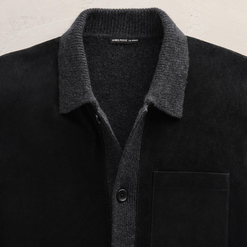 Suede Front Sweater Cardigan in Coal | James Perse Los Angeles FLAT