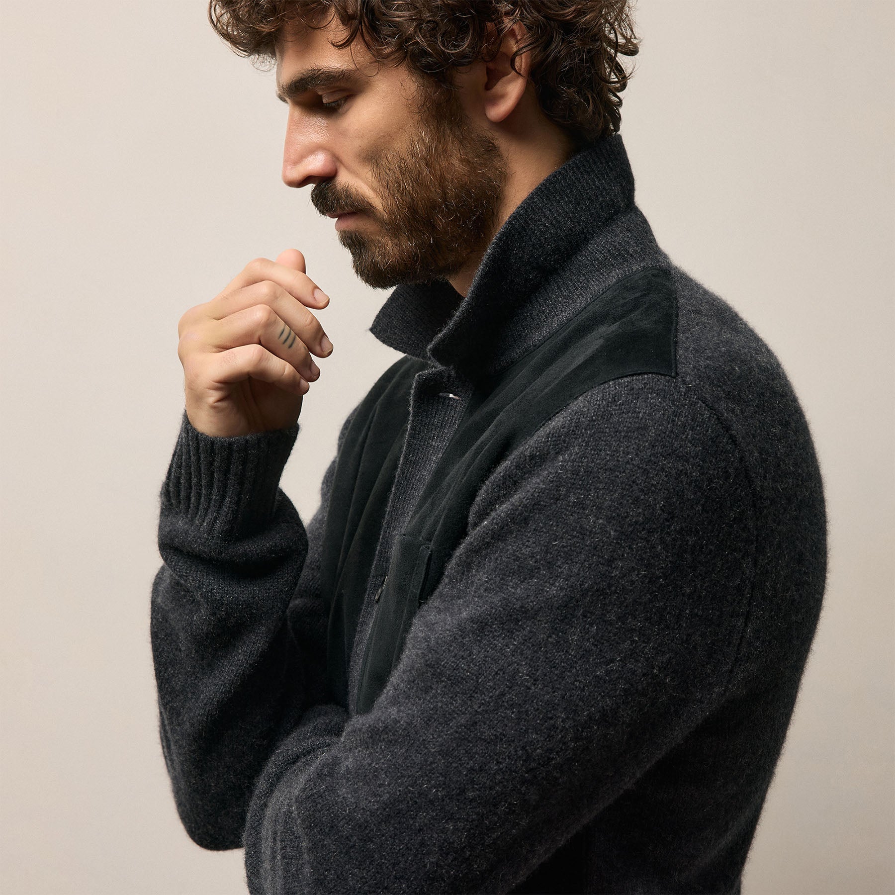 Suede Front Cashmere Cardigan - Coal | James Perse Los Angeles