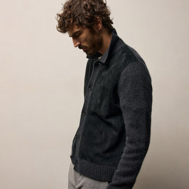 Suede Front Sweater Cardigan in Coal | James Perse Los Angeles