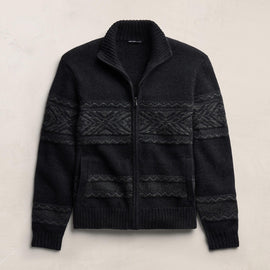 Camel Hair Intarsia Zip Front - Black/Anthracite | James Perse Los Angeles