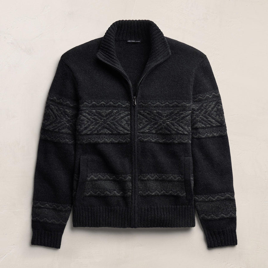 Camel Hair Intarsia Zip Front - Black/Anthracite | James Perse Los Angeles