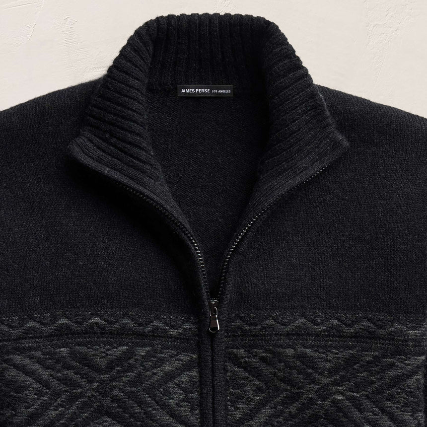 Camel Hair Intarsia Zip Front - Black/Anthracite | James Perse Los Angeles