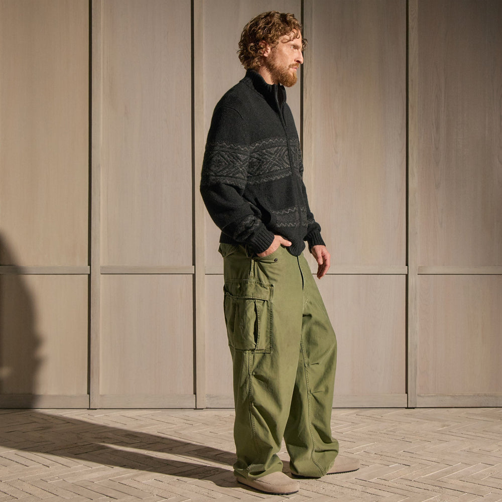 Camel Hair Fair Isle Zip Front in Black/Anthracite | James Perse Los Angeles