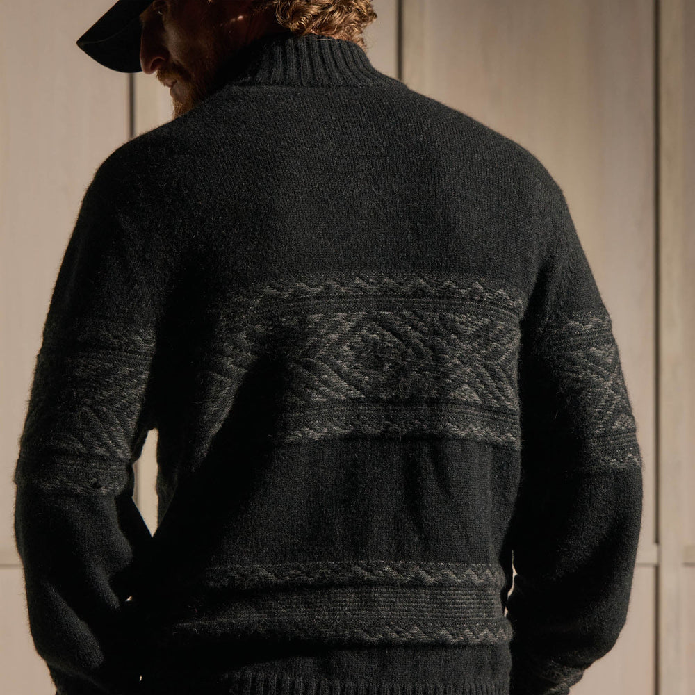 Camel Hair Fair Isle Zip Front in Black/Anthracite | James Perse Los Angeles