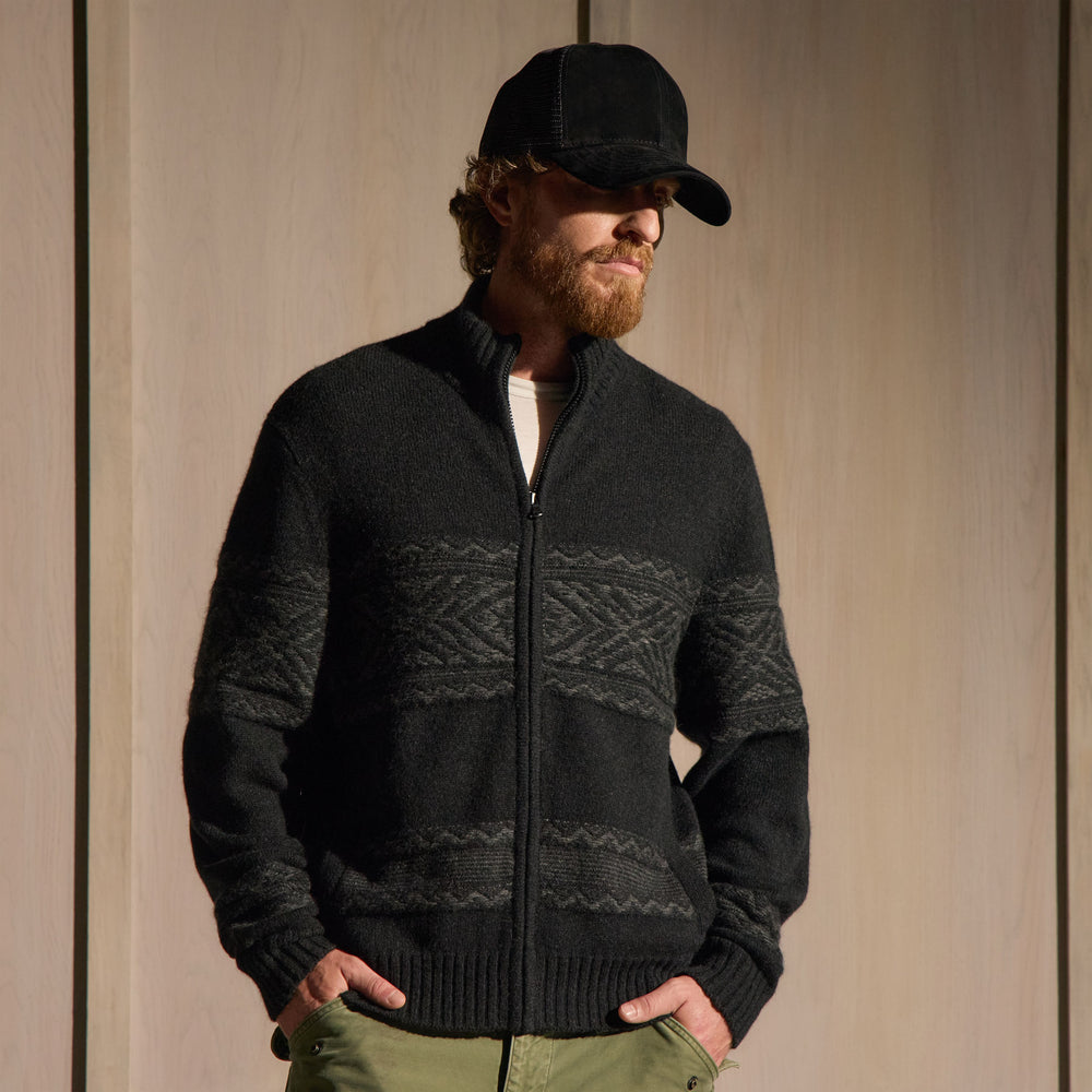 Camel Hair Fair Isle Zip Front - Black/Anthracite