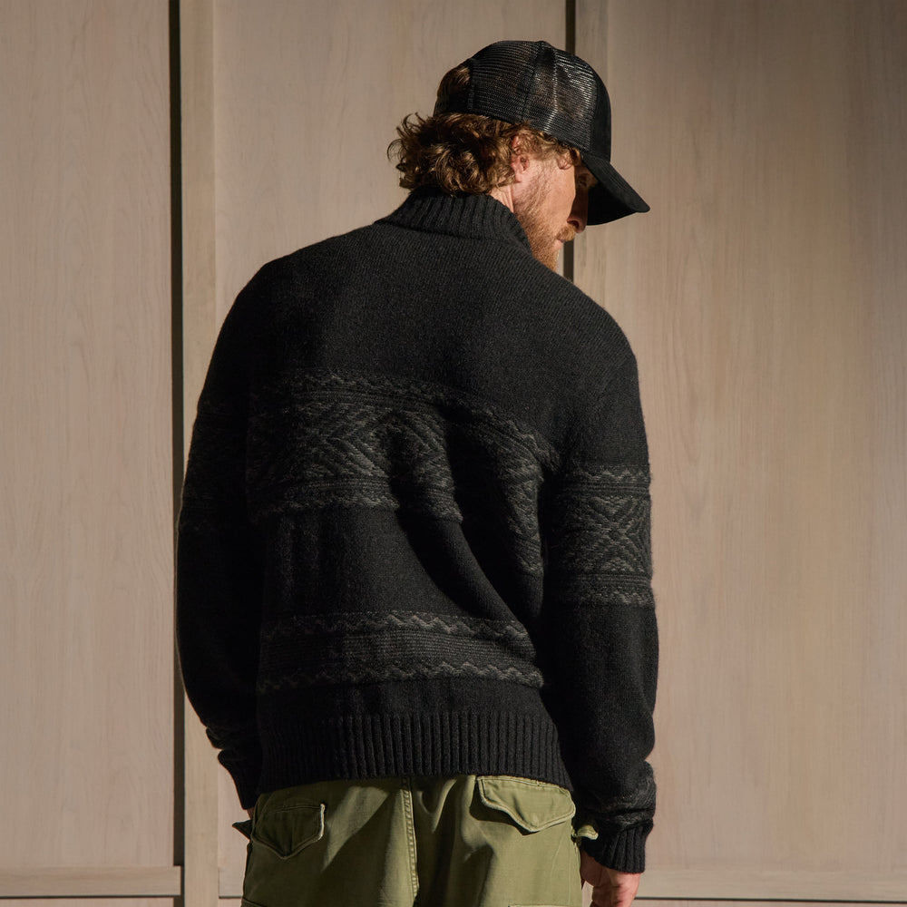 Camel Hair Fair Isle Zip Front - Black/Anthracite