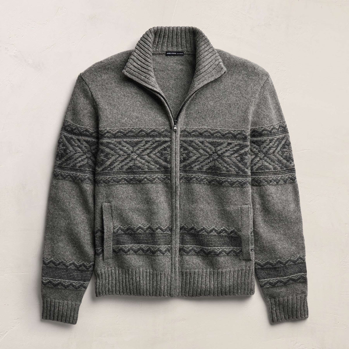 Camel Hair Intarsia Zip Front - Mid Grey/Anthracite | James Perse Los Angeles