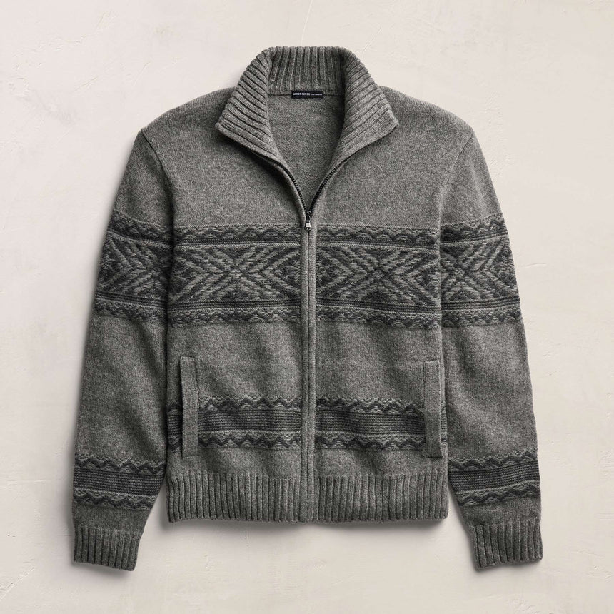 Camel Hair Intarsia Zip Front - Mid Grey/Anthracite | James Perse Los Angeles