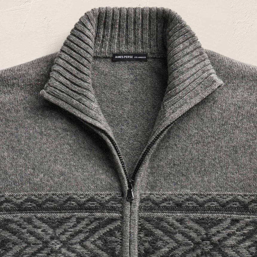 Camel Hair Intarsia Zip Front - Mid Grey/Anthracite | James Perse Los Angeles