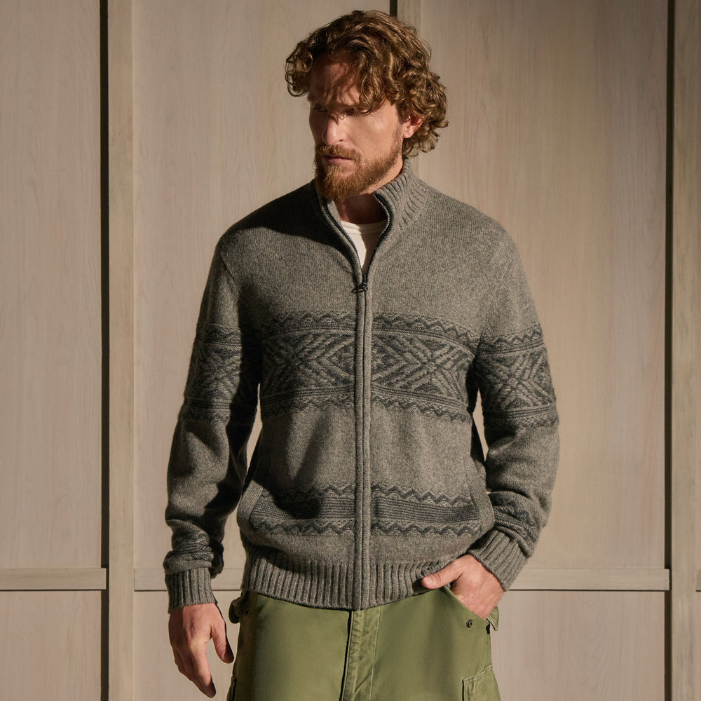 Camel Hair Fair Isle Zip Front - Mid Grey/Anthracite