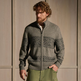 Camel Hair Fair Isle Zip Front - Mid Grey/Anthracite