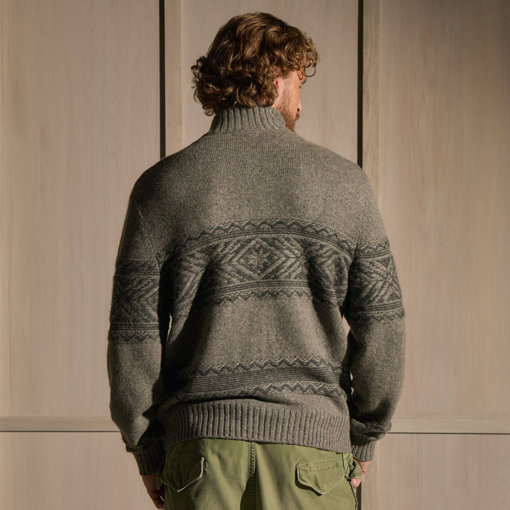 Camel Hair Fair Isle Zip Front - Mid Grey/Anthracite
