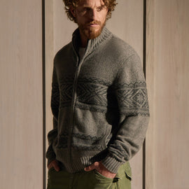 Camel Hair Fair Isle Zip Front - Mid Grey/Anthracite