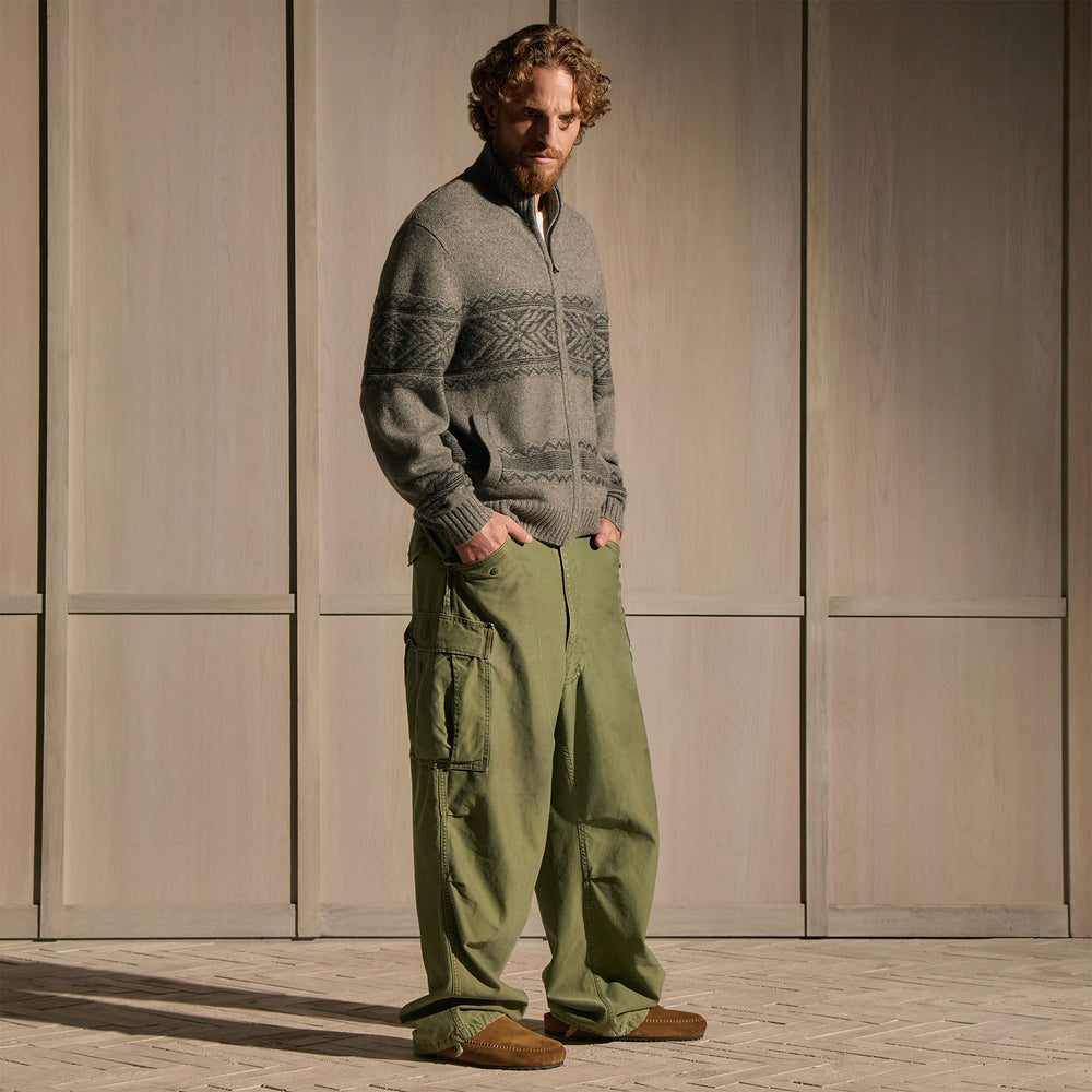 Camel Hair Fair Isle Zip Front - Mid Grey/Anthracite