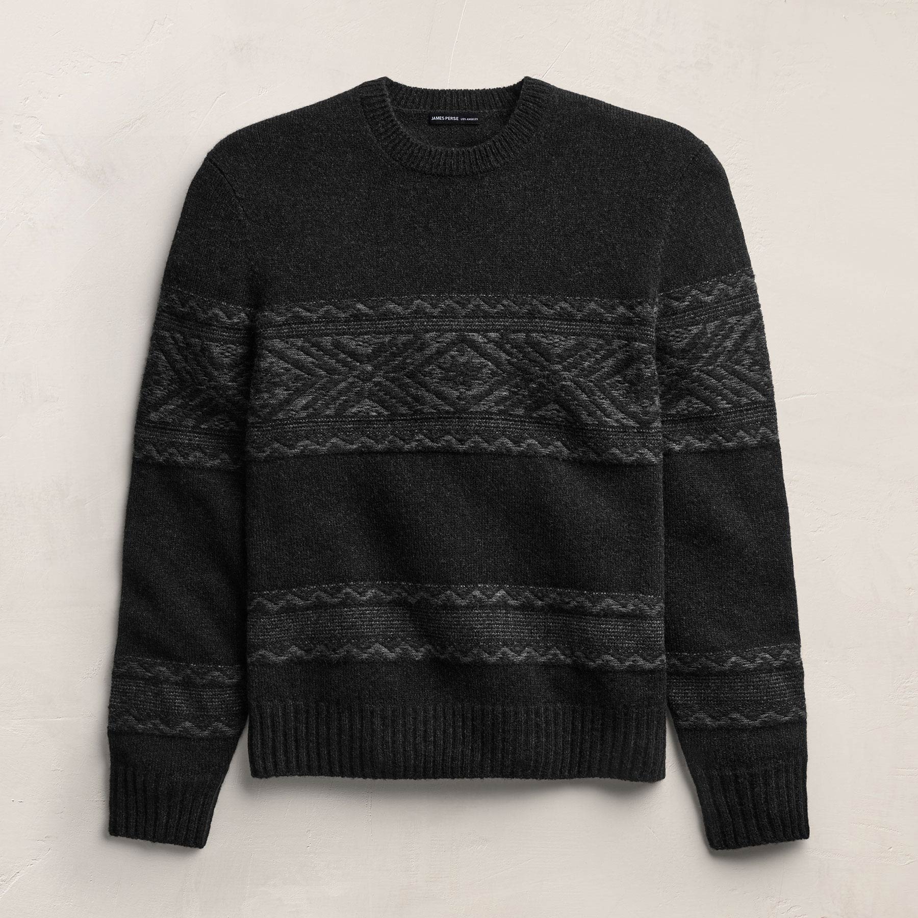 Camel Hair Intarsia Crew - Black/Anthracite | James Perse Los Angeles
