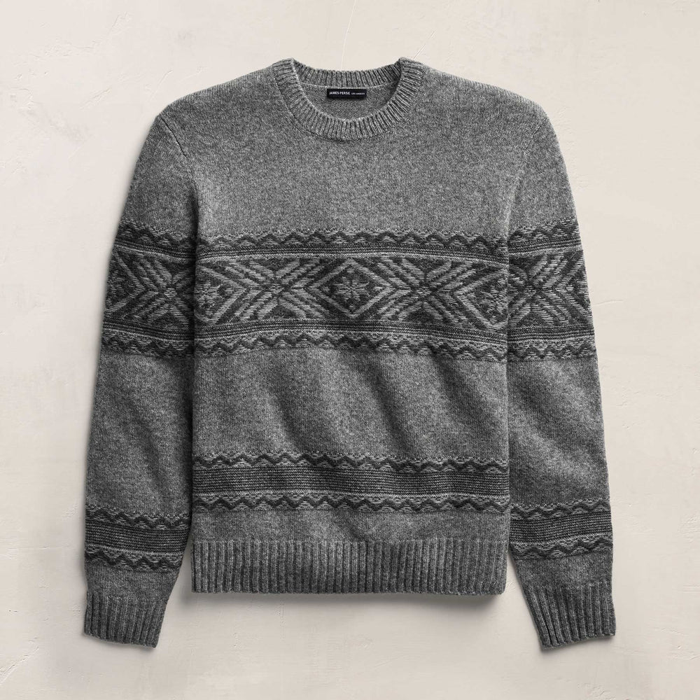Camel Hair Intarsia Crew - Mid Grey/Anthracite | James Perse Los Angeles