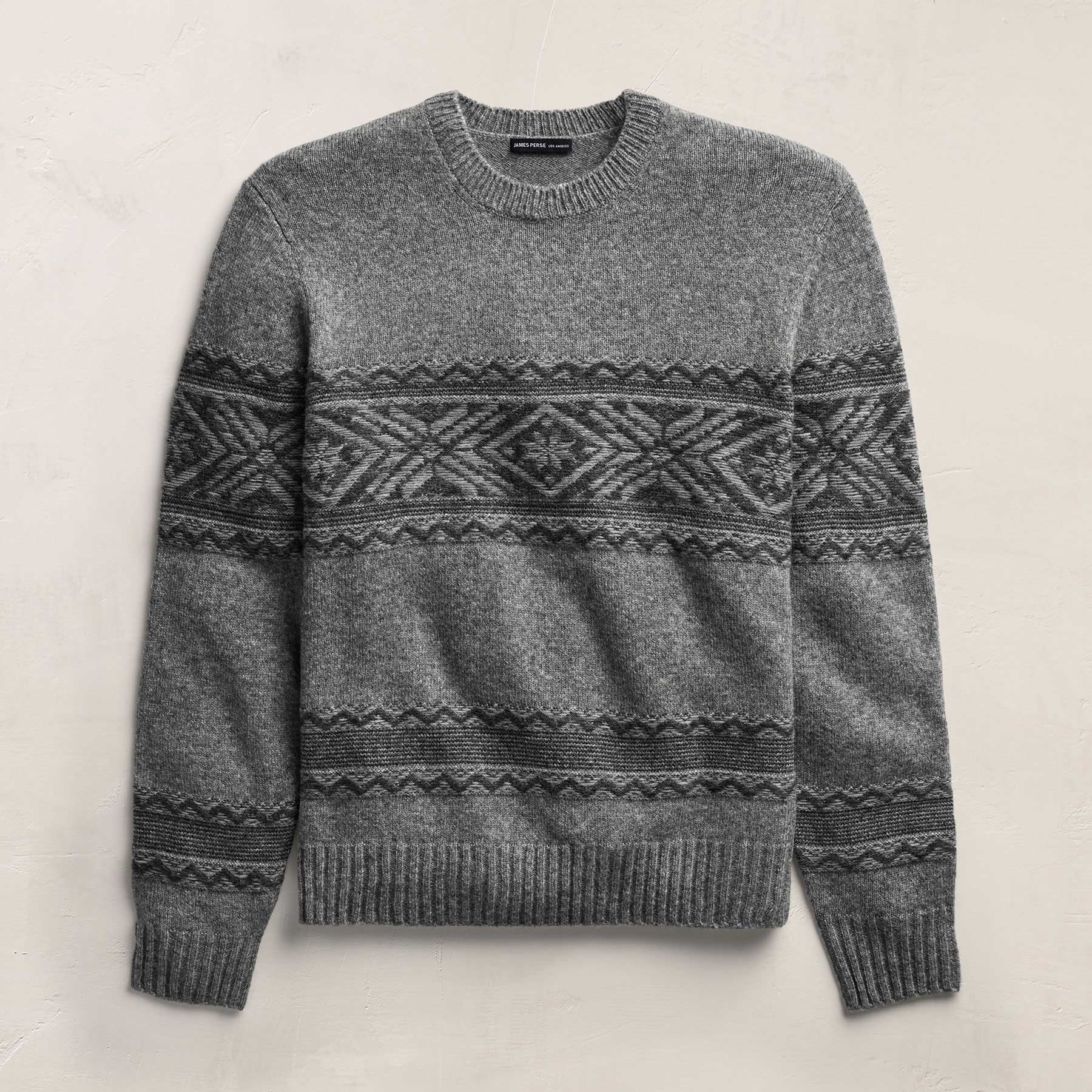 Camel Hair Intarsia Crew - Mid Grey/Anthracite | James Perse Los Angeles