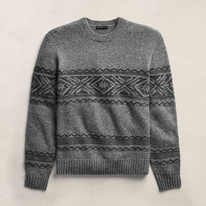 Camel Hair Intarsia Crew - Mid Grey/Anthracite | James Perse Los Angeles