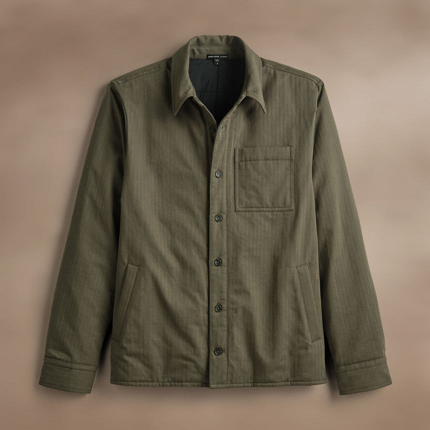 Herringbone Shirt Jacket  in Army Green Pigment | James Perse Los Angeles
