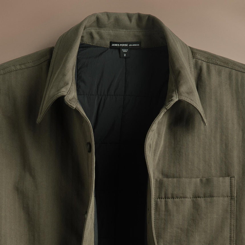 Herringbone Shirt Jacket  in Army Green Pigment | James Perse Los Angeles
