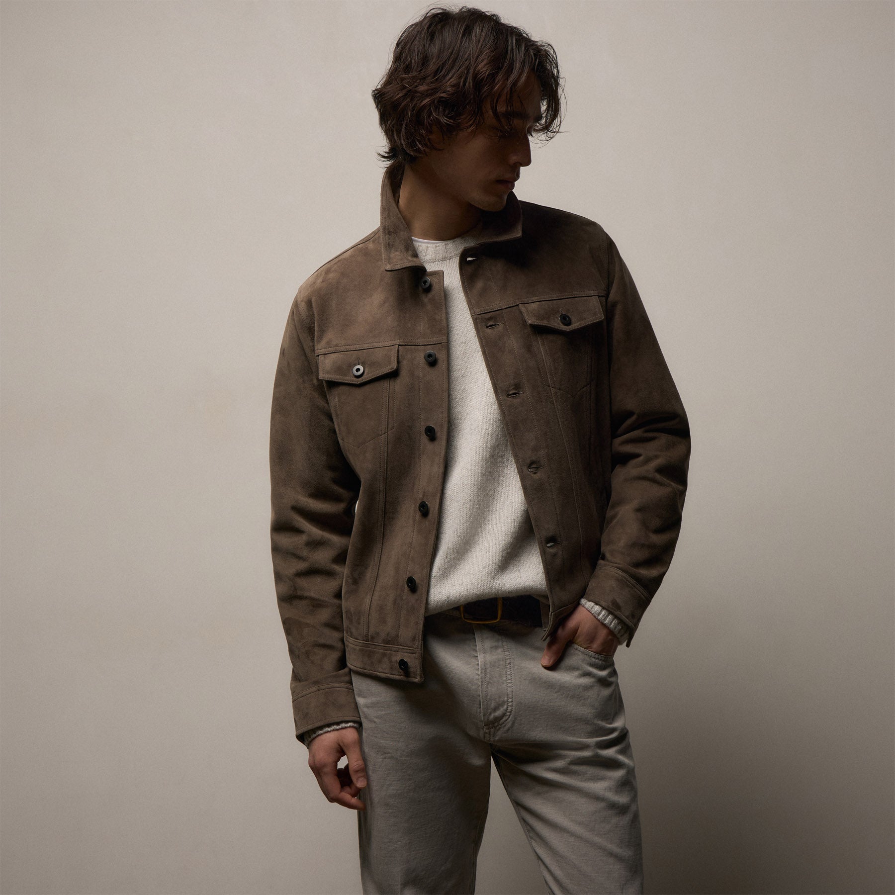 Suede Trucker Jacket in Caribou | James Perse Los Angeles