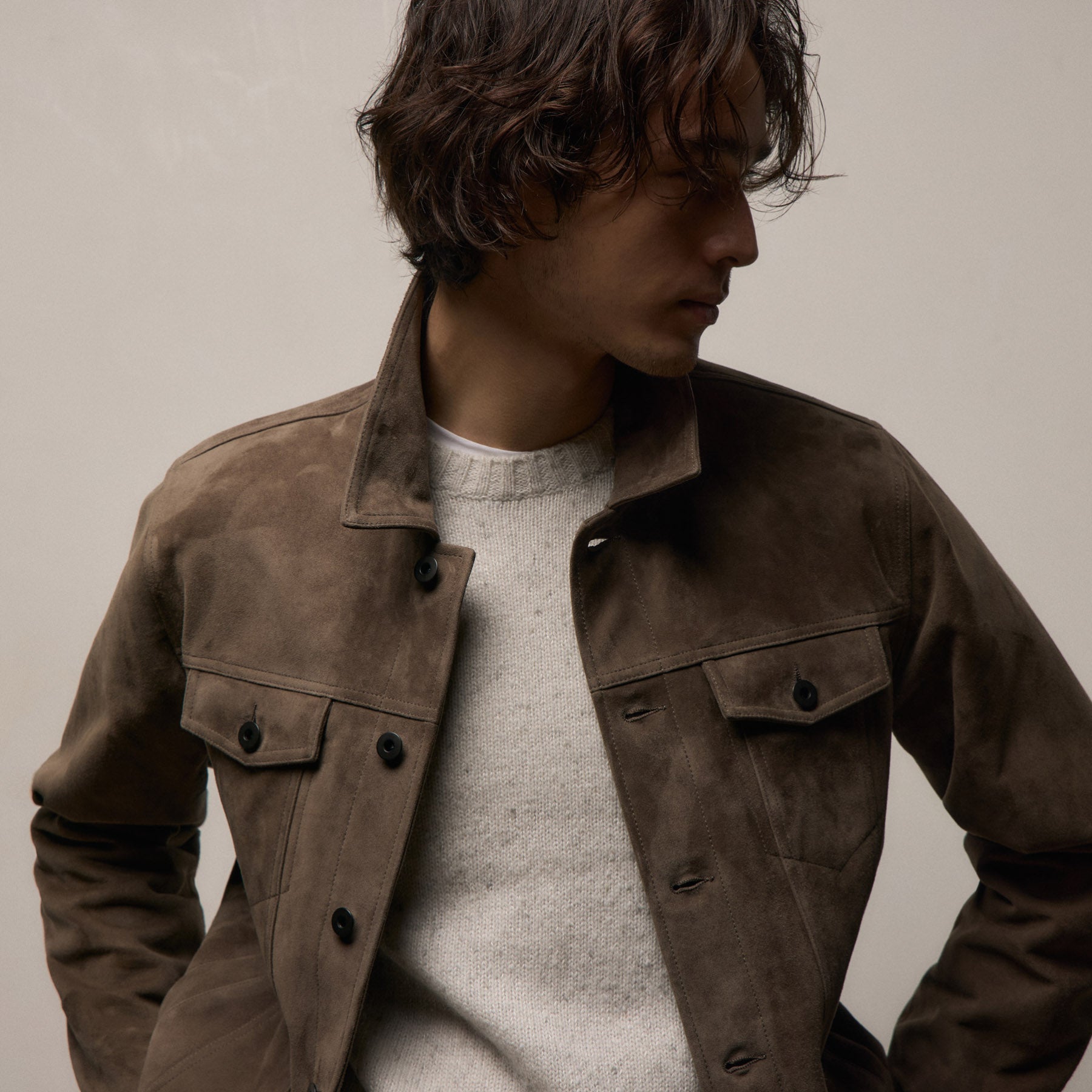 Suede Trucker Jacket in Caribou | James Perse Los Angeles