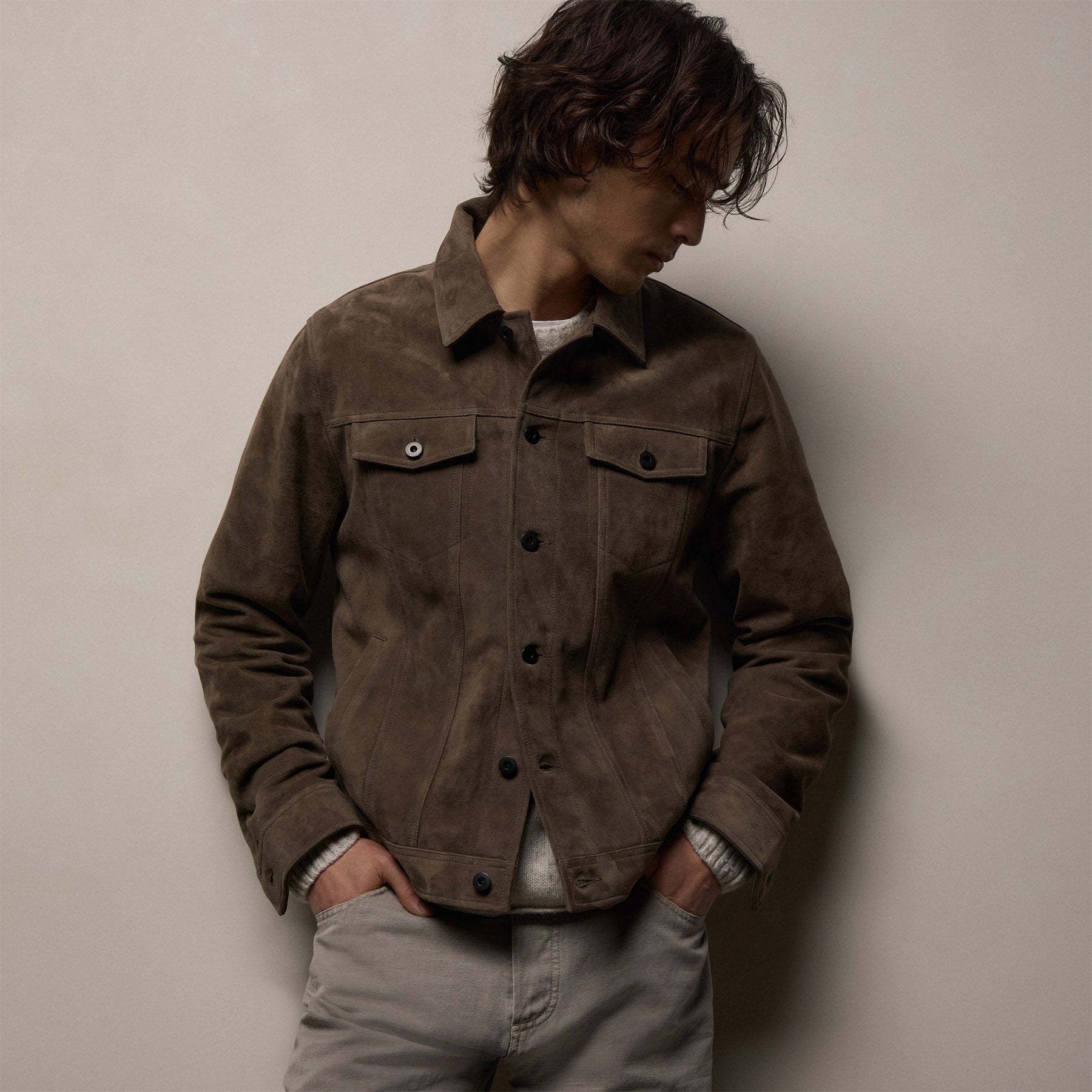 Suede Trucker Jacket in Caribou | James Perse Los Angeles
