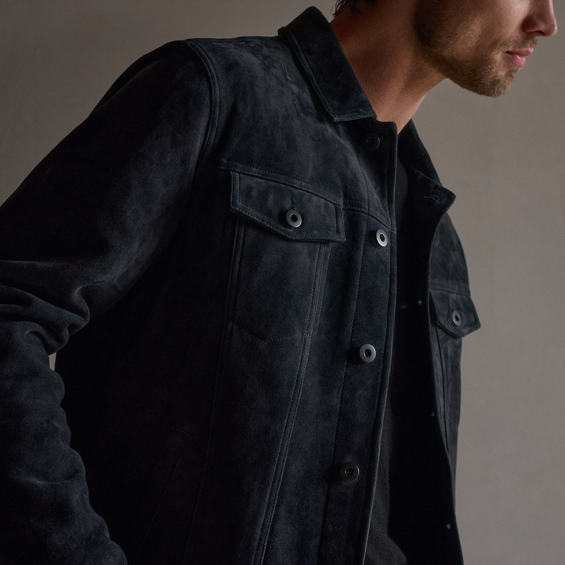 Suede Trucker Jacket - Smokey Grey