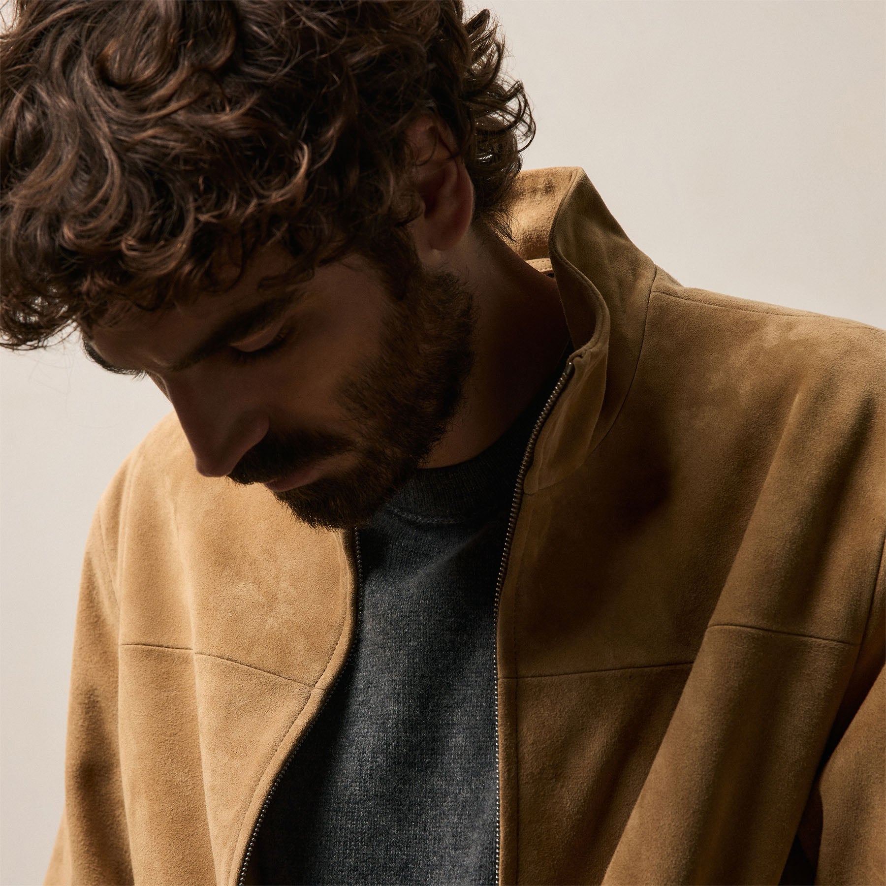 Suede Bomber Jacket - Sand | James Perse Los Angeles
