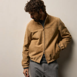 Suede Bomber Jacket in Sand | James Perse Los Angeles
