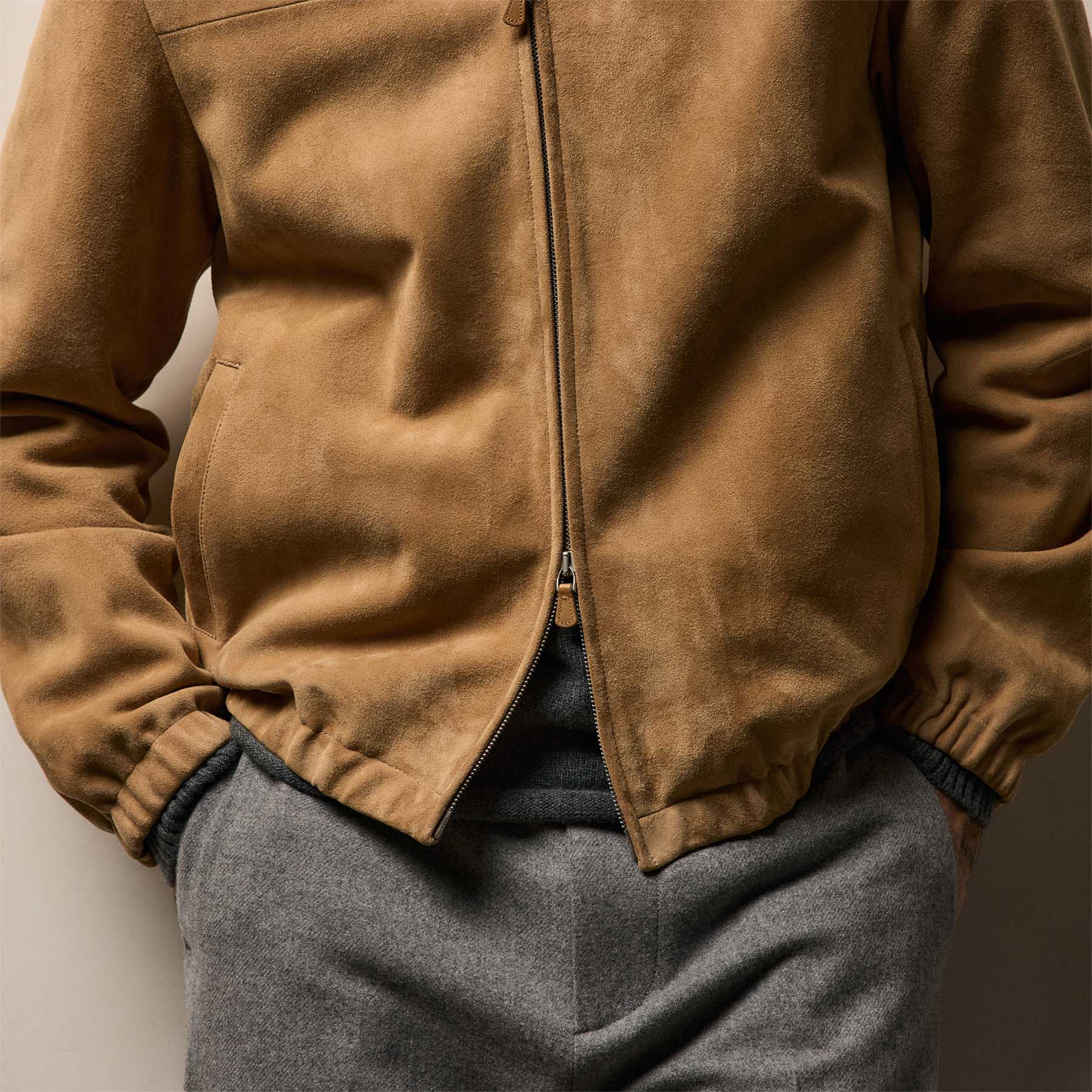 Suede Bomber Jacket - Sand | James Perse Los Angeles