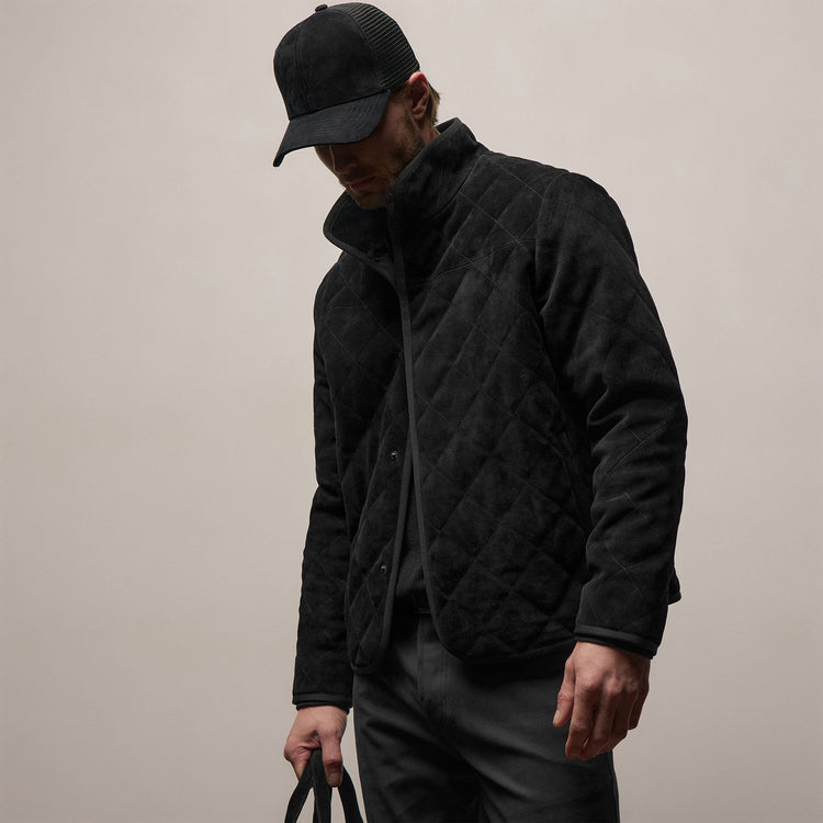 Quilted Suede Snap Front Jacket in Black | James Perse Los Angeles