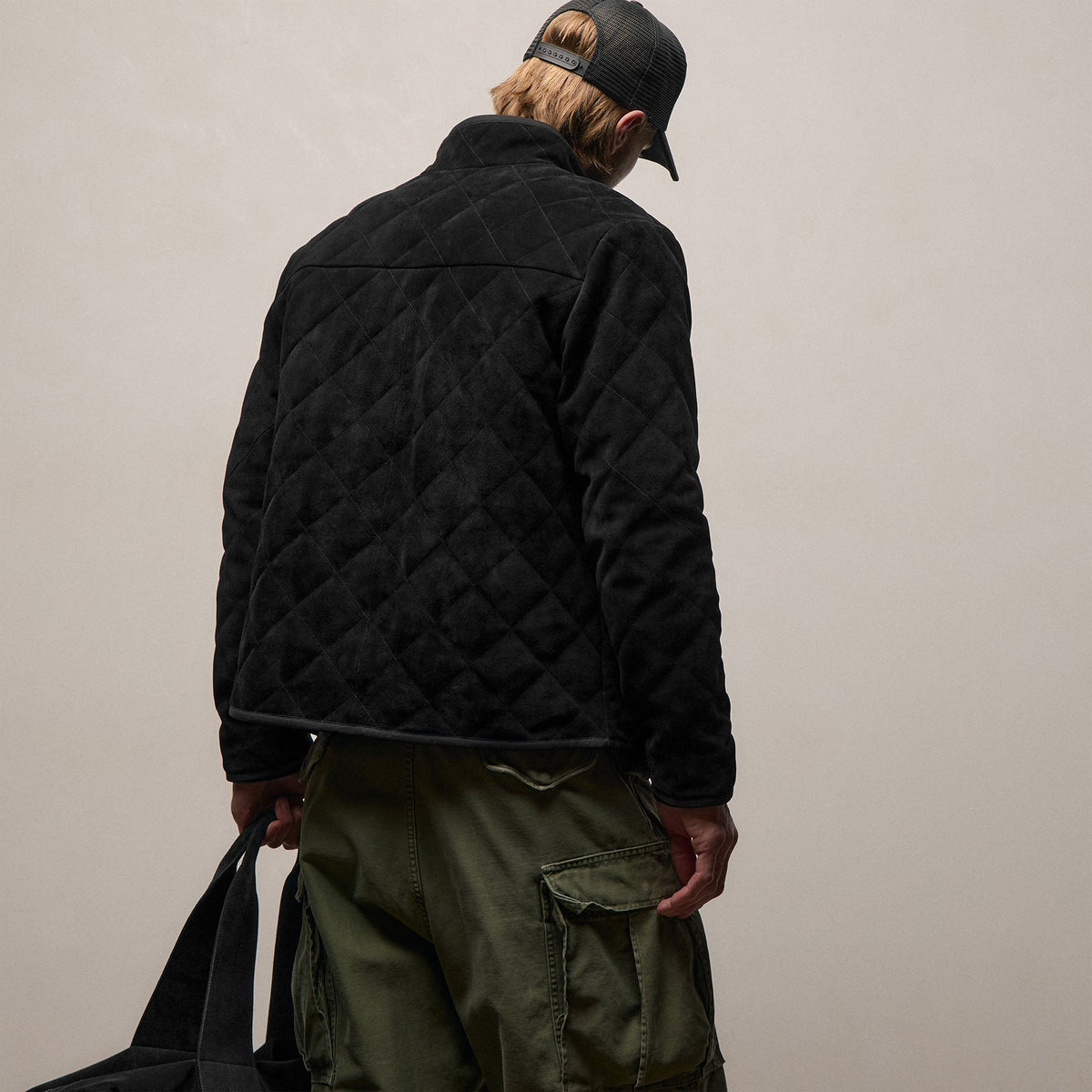 Quilted Suede Snap Front Jacket in Black | James Perse Los Angeles