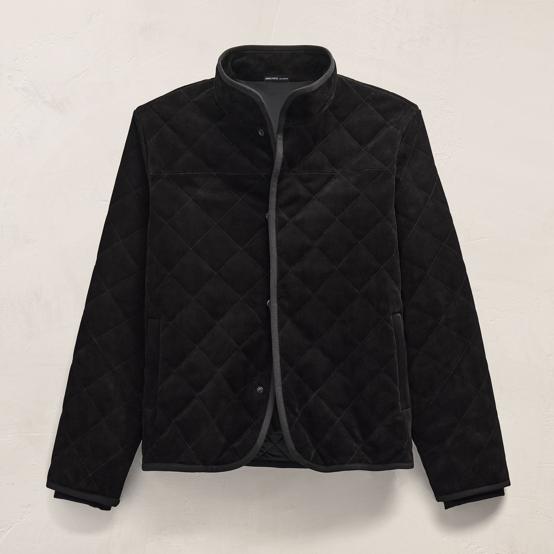 Quilted Suede Snap Front Jacket - Black | James Perse Los Angeles