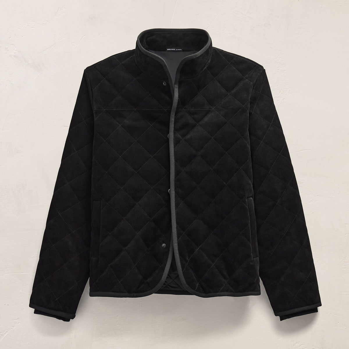 Quilted Suede Snap Front Jacket in Black | James Perse Los Angeles FLAT