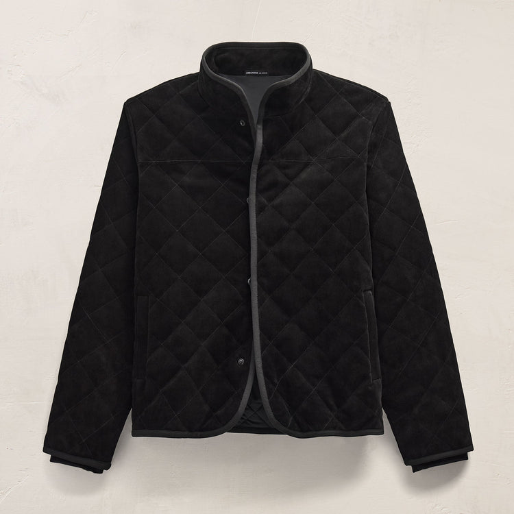 Quilted Suede Snap Front Jacket in Black | James Perse Los Angeles FLAT